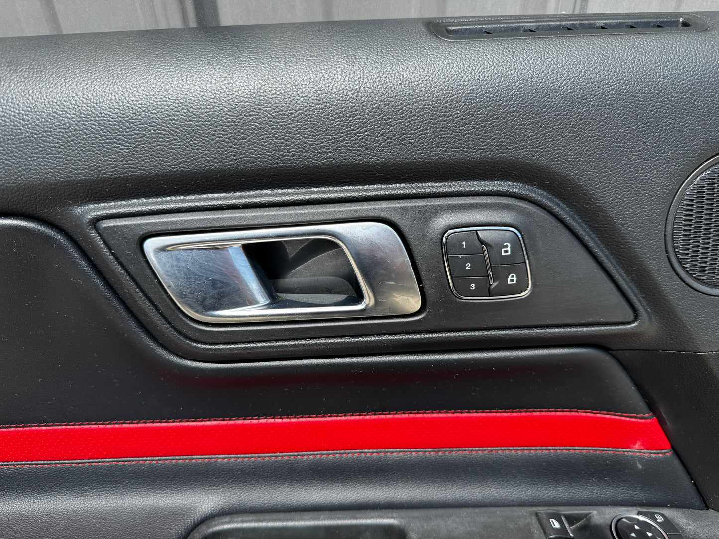 2018-2023 Ford Mustang LH RH Premium Leather Red Insert Door Panels Pair - OEM