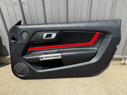 2018-2023 Ford Mustang LH RH Premium Leather Red Insert Door Panels Pair - OEM