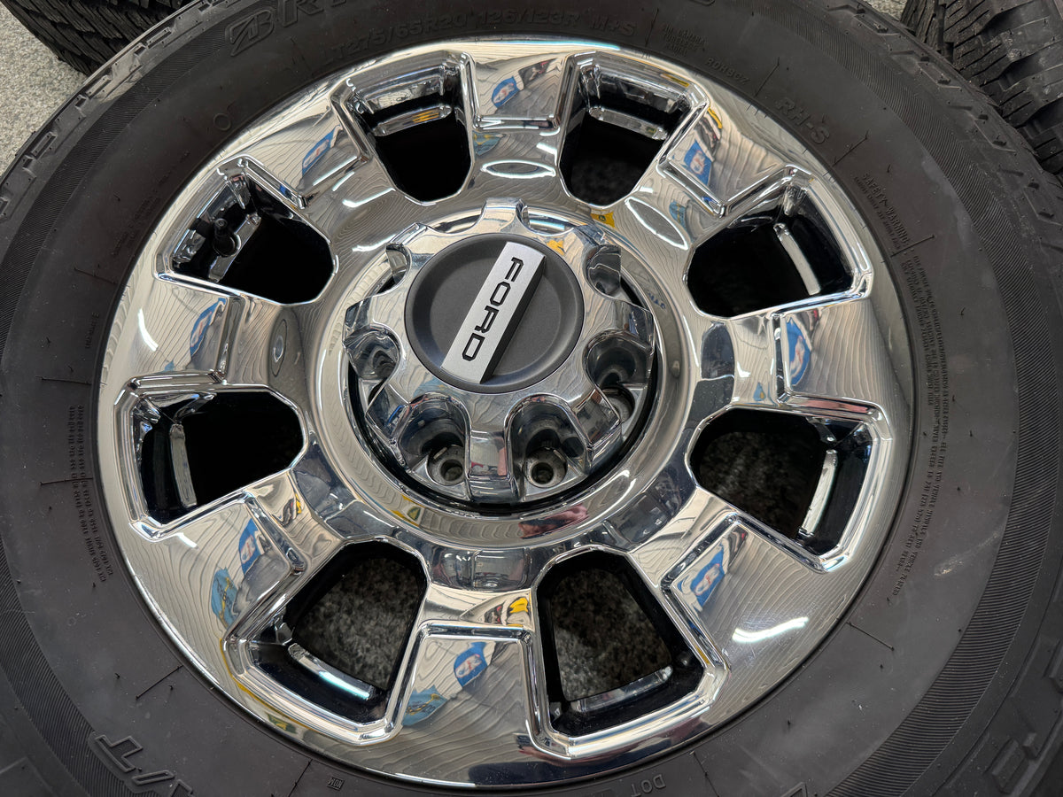 2023-2026 Ford F-250 F-350 Chrome Wheels Rims 20x8 Set Tires Bridgestone 275/65/20