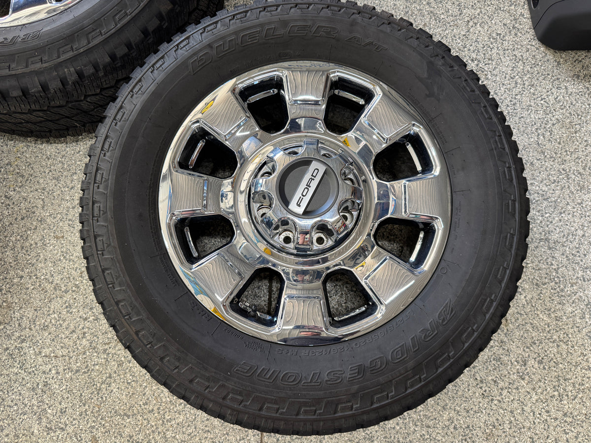 2023-2026 Ford F-250 F-350 Chrome Wheels Rims 20x8 Set Tires Bridgestone 275/65/20