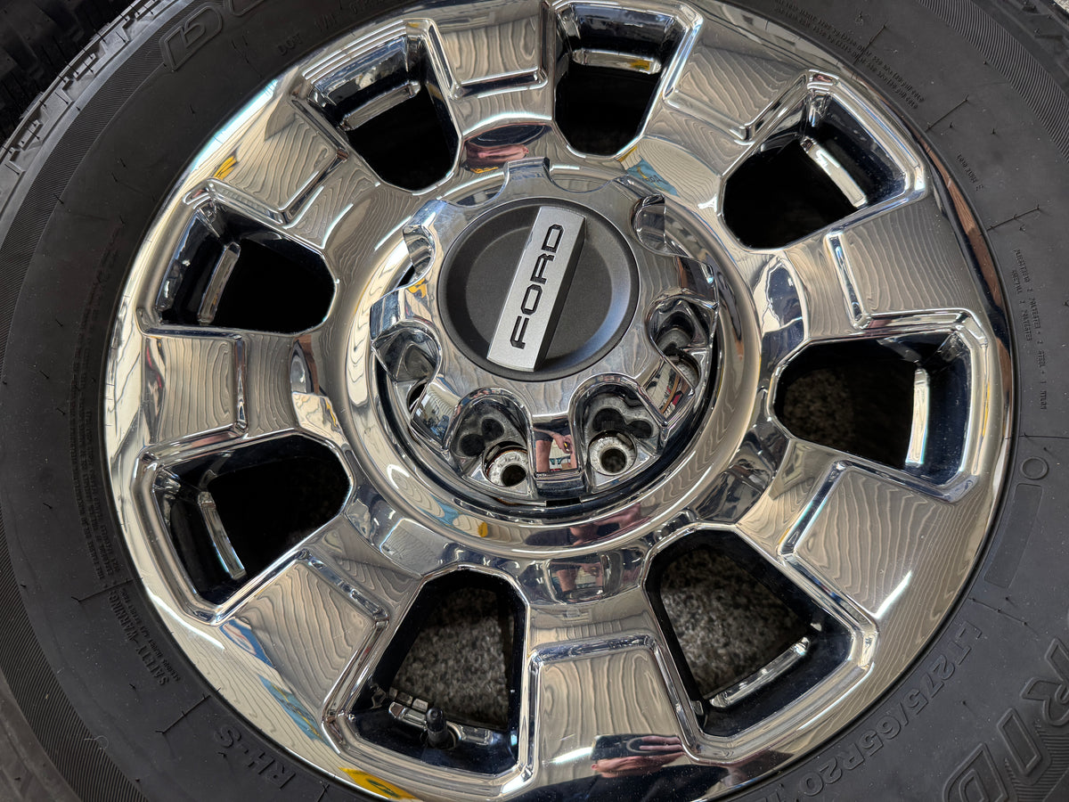 2023-2026 Ford F-250 F-350 Chrome Wheels Rims 20x8 Set Tires Bridgestone 275/65/20