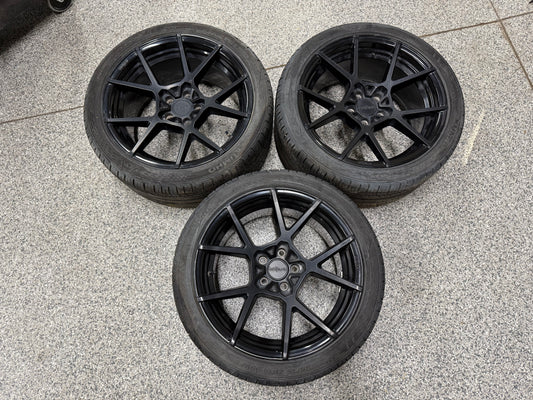 2015-2023 Ford Mustang Rotiform Black Wheels Tires Set of 3 19x10"