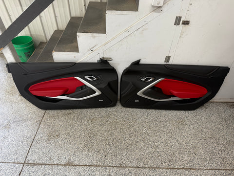 2016-2024 Chevrolet Camaro SS Coupe RH LH Pair Door Panels Black/Red Leather